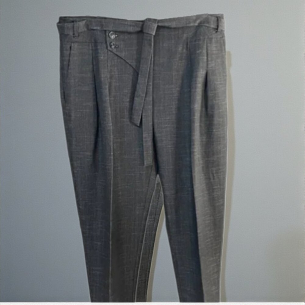 Coquille Anthro Waist Tie Pleated Ankle Length Cuffed Trousers